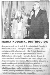 María Kodama, distinguida